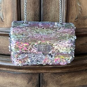 The Children's Place Girl Sliver Flip Sequin Shoulder Party Purse Bag with Chain